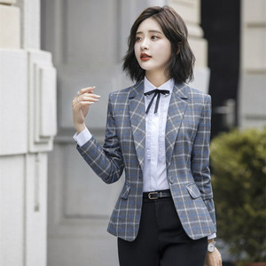 Tweed Grey Plaid Blazers Damas Mujeres Oficina Formal Traje <span class=keywords><strong>Blazer</strong></span> Abrigos - Product Image 4