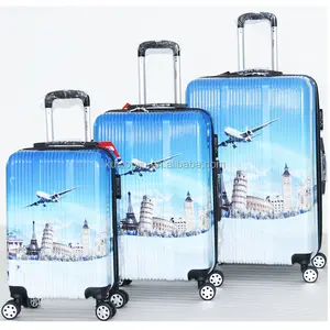 英国城市旅游世界行李箱3 pcs套装4旋转轮硬壳ABS + PC打印旅行拉杆箱