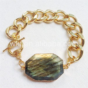 Commercio All'ingrosso di Alta qualità WT-B247 sparkly Labradorite pietra braccialetto in 24 k oro reale placcato
