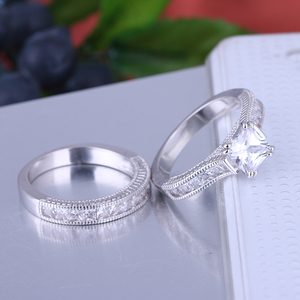 스파클링 숙녀 실버 패션 반지 포장 솔리테어 신부 세트 스털링 실버 - Product Image 3
