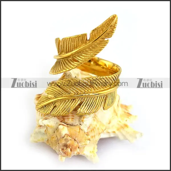 Elegant Feather Jewelry Gold Plating Sectorial Feather Circle Adjustable Finger Ring