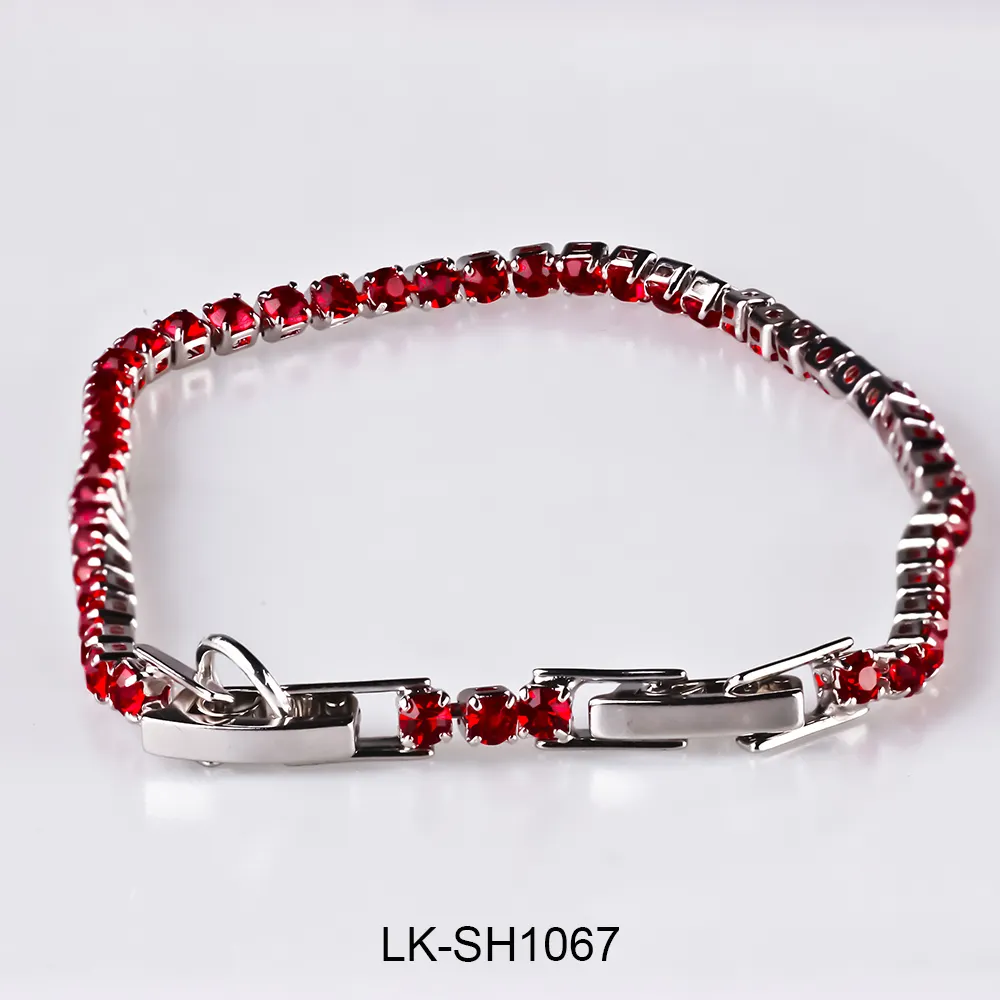 Fancy jewelry popular designs red rhinestone metal brass bracelet for office ladies