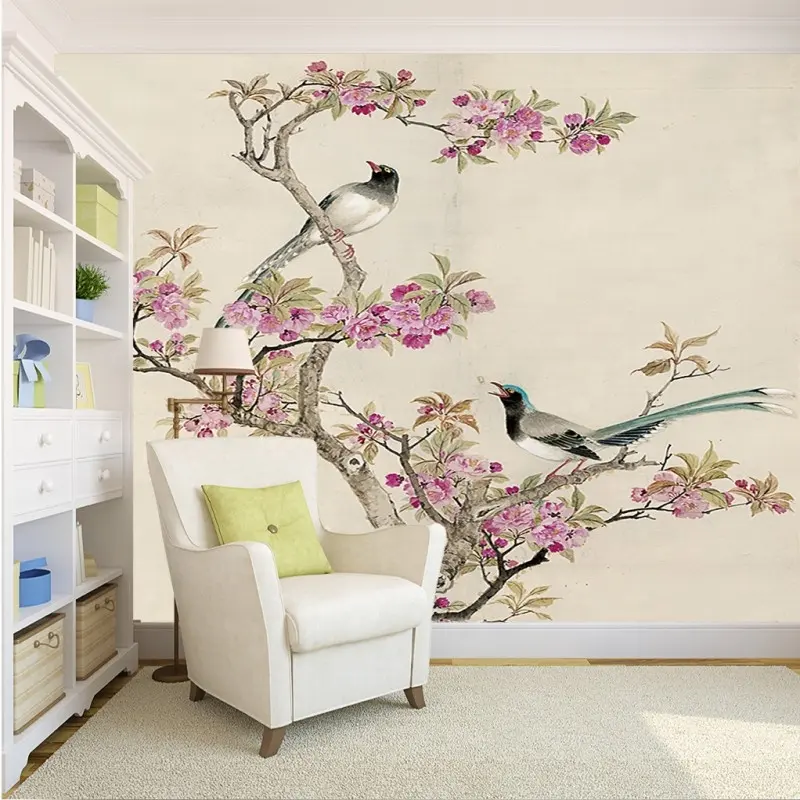 Китайская живопись, цветы и птицы, свежие Настенные обои для входа и дома, корейские обои в Ипох, обои Omexco, купить онлайн