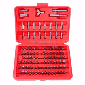 Obeng Keamanan Krom Vanadium, Set Bit Torx Hex Tahan Tamperproof 100 Buah dengan Wadah Plastik