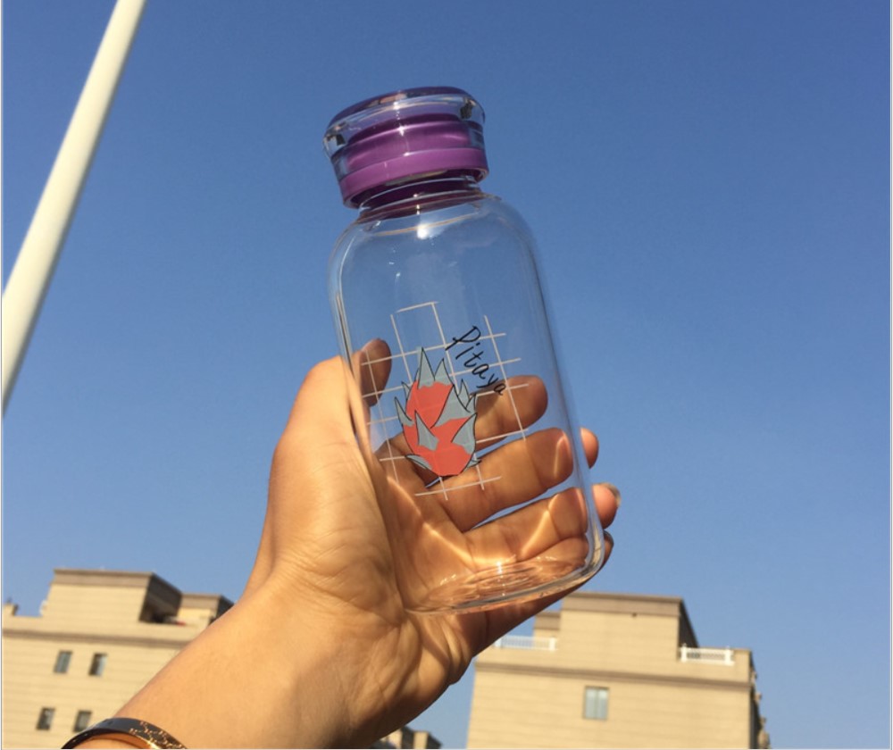500ml Glass Water Bottle cute girl Water Bottles with colorful logo