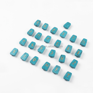 Set di 25 <span class=keywords><strong>Pietre</strong></span> Semipreziose all'Ingrosso, Turchese <span class=keywords><strong>Blu</strong></span> con Incisioni in Oro - Product Image 3