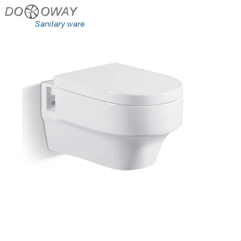 Europese Badkamer Muur Opgehangen Toilet Dok08 Een Stuk Wit Eenvoudig Vierkant Moderne Keramische Muur Gemonteerd Sterke Kartonnen Verpakking
