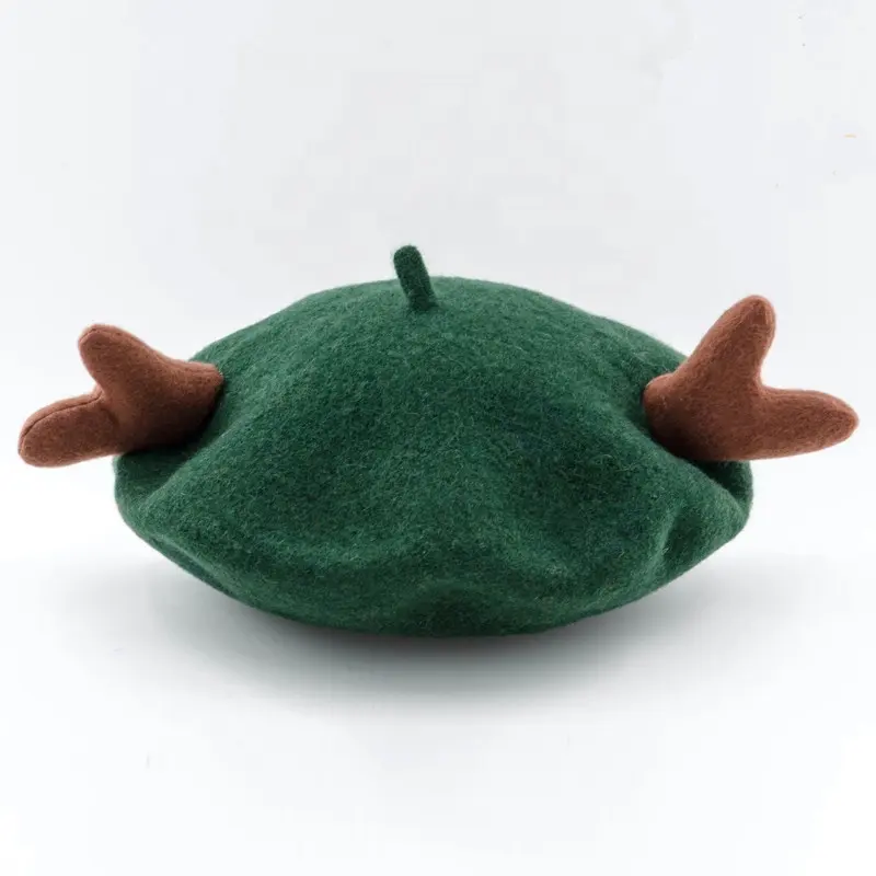 Christmas Festival Cute Kids Wool Beret Cap Hat with Deer Ears