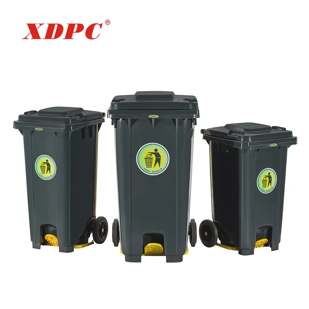 XDPC 240 लीटर आउटडोर कूड़े बिन कागज टोकरी पहिया के साथ एचडीपीई कचरा पेडल प्लास्टिक कचरे के डिब्बे