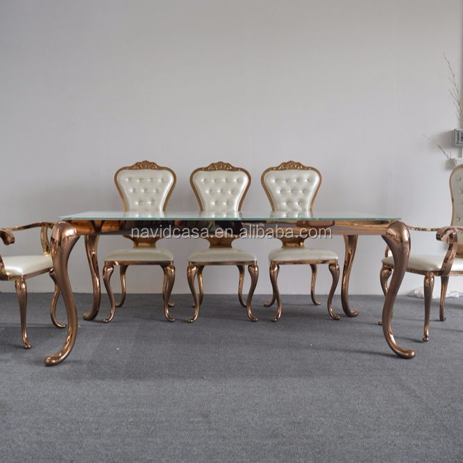 A8088розовое золото, ножки слона, обеденный стол, стул в комплекте с белым стеклом