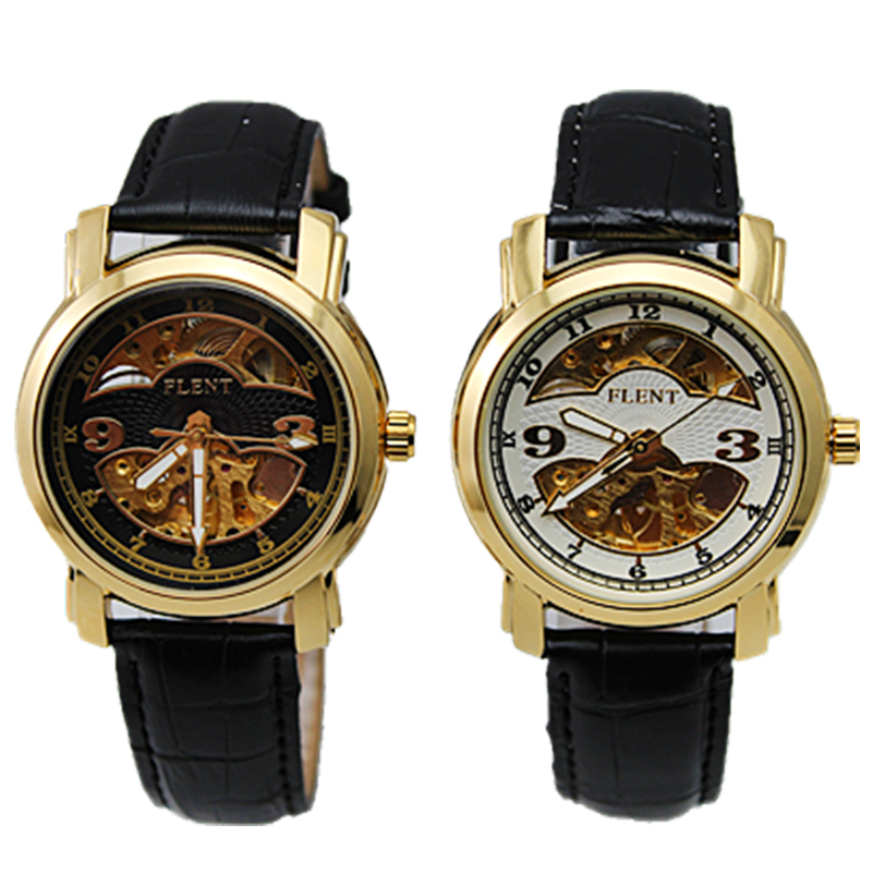 skeleton automatic watch for men leather strap