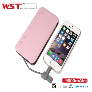 Comercio al por mayor de alta calidad de cuero de LA PU monedero diseño incorporado cable 2 en 1 función durable banco portable - Product Image 2