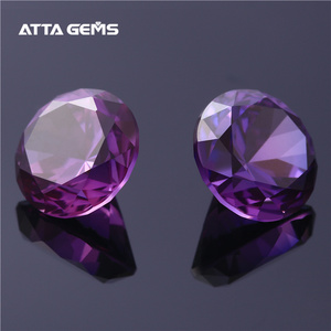 61 #   Pierre précieuse synthétique de corindon violet de forme ronde brillante, saphir violet créé en laboratoire, à vendre - Product Image 6