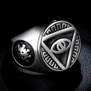 Chapado en oro de alta calidad para los <span class=keywords><strong>Illuminati</strong></span> todo el-ojo de illunati pirámide/símbolo Ojo de fundición de acero inoxidable anillo - Product Image 6