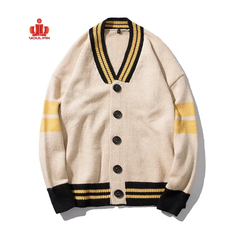 Cotton wool long cashmere knitted yellow knitwear double breasted kimono custom knit cardigan men sweater