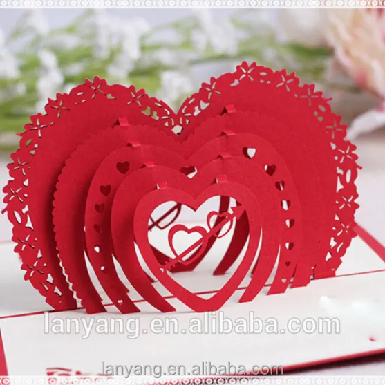 3D Pop Up Tebrik Kartı Aşk Kalpler Mutlu Yıldönümü sevgililer Günü Doğum Günü