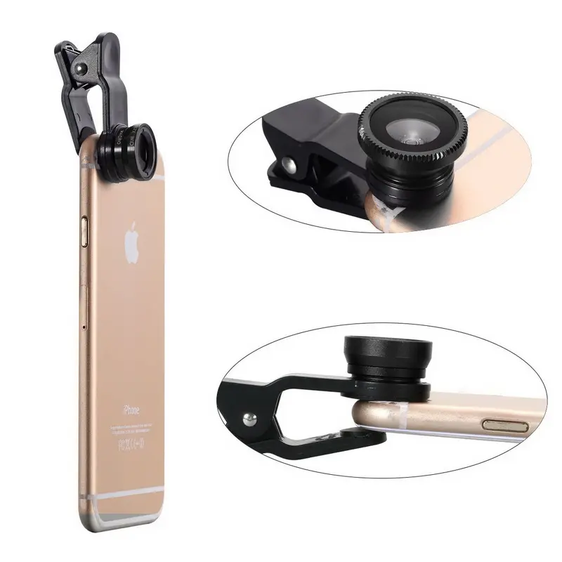 3in1 10X Macro lens wide lens +100 degree fisheye Mobile Phone Camera Lenses kit for iPhone 7/7 plus for Samsung