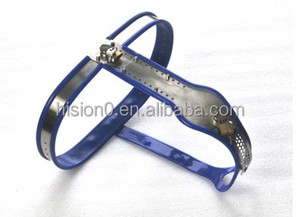 2016 Newest Blue Silicone Stainless Steel T-shape <strong>Chastity</strong> <strong>Belt</strong> With Side Shield Bondage for <strong>Female</strong> - Product Image 3