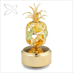 Crystocraft-caja de música chapada en oro de 24k, figurita de piña con cristales de corte brillante, regalos de amistad