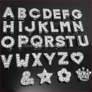 Blues OEM Order DIY Metallic Rhinestone Hollow Out Slider Letters Charms Through 8mm 10MM Wristband - Product Image 4