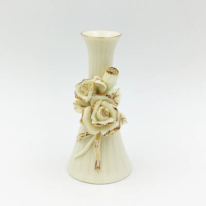 Vase en feuille d'or de Style chinois, magnifique fleur pour feuille d'or 24K, rose, vente en gros