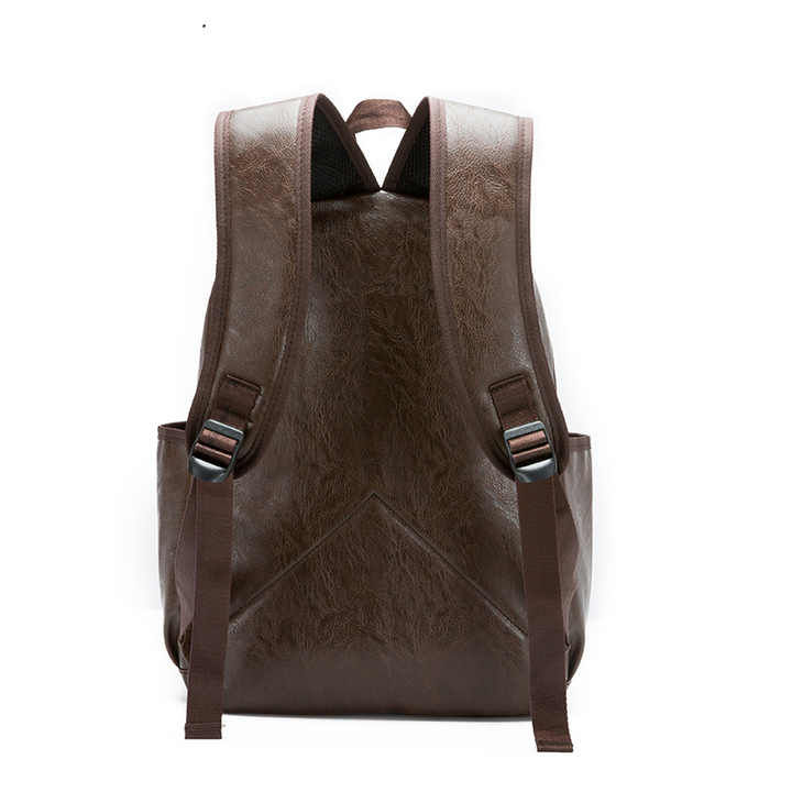 New Arrival Pu Leather Black Young Men Laptop Faux Leather Backpacks High Quality School Backpack