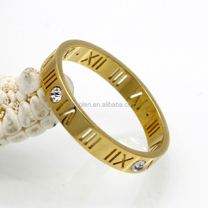 18K Rose Gold Roman <strong>Number</strong> 4 Crystal Couple <strong>Titanium</strong> Stainless Steel Ring Tail Unique CZ Inlaid Ring Joint Finger Ring - Product Image 3