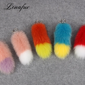 Nuevo POM bolas llaveros bolsa encantos accesorios colorido real piel <span class=keywords><strong>de</strong></span> zorro llavero - Product Image 1