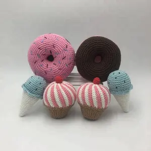 批发 100% 手工钩针甜甜圈玩具婴儿毛绒冰淇淋 amigurumi 玩具 MFB-030