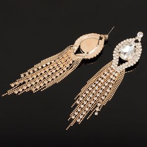 Wedding Bridal Jewelry <strong>Earrings</strong> <strong>Silver</strong> Teardrop Shape Crystal Sparkling Rhinestone <strong>Long</strong> Tassels Dangle <strong>Earrings</strong> - Product Image 4