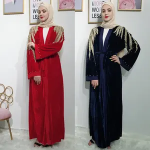 กำมะหยี่ใหม่ Abaya กับลูกไม้และไข่มุก Loriya แฟชั่น Abaya เสื้อผ้าอิสลาม