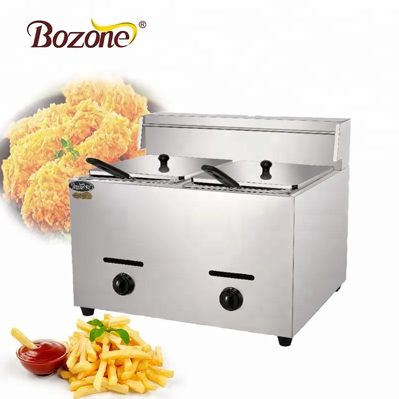 Commercial Kitchen 2 Tanks Automatic French Frying Machine /Gas Deep Fryer Fried Chicken /Counter Top Gas Fryer