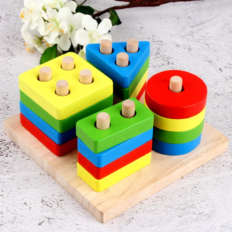 DIY wholesale wooden montessori baby educational toys geometric shape building blocks