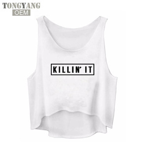 Canottiere Tongyang donne Killin It stampa con lettere di gilet sportivo senza maniche Top corto da donna <span class=keywords><strong>canotte</strong></span> personalizzate - Product Image 3