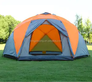 Tenda Yurt Kubah Heksagonal Besar 10 Orang, Tenda Kemah Keluarga Dinding Ganda 3 Pintu (HT6029-3)