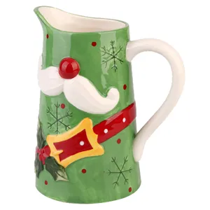 Large Capacity Christmas Custom Color Print Ceramic Water Coffee Jug Milk Pot With Handgrip