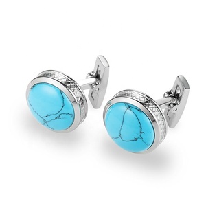 Quality 2024 New Men's Accessories Personalized Turquoise Cufflinks Fancy Popular Men Cuff Links