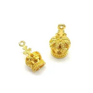 High Quality Pendant Bead Type Handmade Series Custom Decorative Gold Alloy 3D Metal Crown Charm
