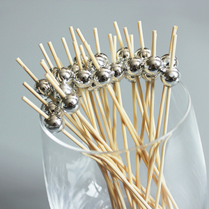 <span class=keywords><strong>Brochette</strong></span> de perles de bambou doré avec long manche Pics de fruits élégants pour cocktails et boissons - Product Image 4