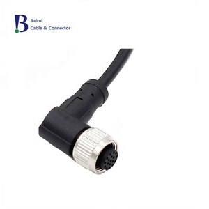 M12 تجميعات مستشعر دائرية 4 أعمدة كابل زنبرك للإناث مقاوم للماء IP67 Din من النوع لإشارات الطاقة والنحاس الأصفر والاتصالات النايلون