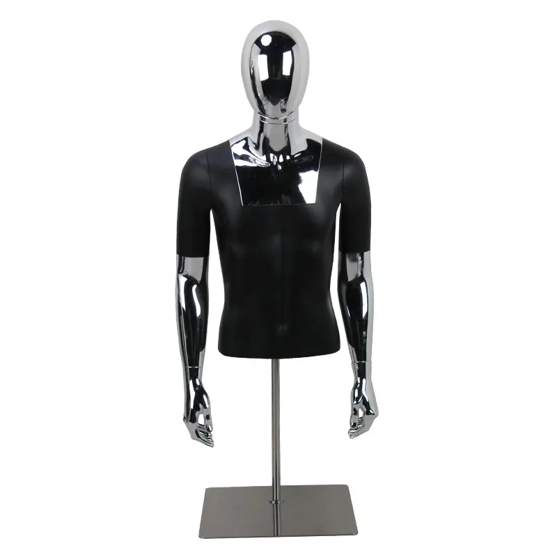 Customized wholesale fiberglass half body male torso mannequin with chrome hand head