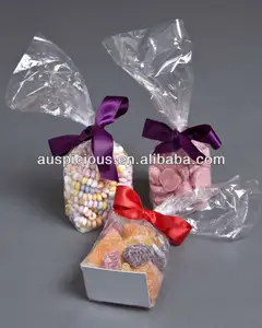 Stand up cardboard flat bottom plastic bag candy cello bag