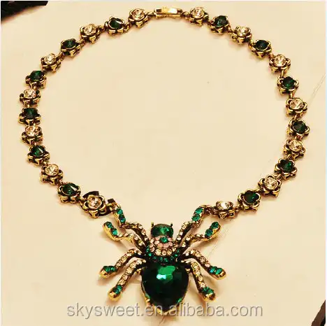 Vintage kristal örümcek kolye, mücevher örümcek takı (SWTJU1666)