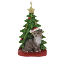 Ornamen Warna-warni Dekorasi Pohon Natal Resin Patung Kucing Lucu