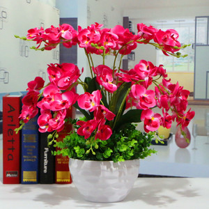 Orchidea artificiale viola <span class=keywords><strong>Phalaenopsis</strong></span> anno occasioni <span class=keywords><strong>Bonsai</strong></span> per la decorazione della scrivania pianta di orchidea tutti i fiori di promozione verde plastica - Product Image 2