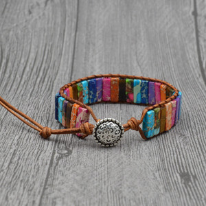 Natuursteen Vrouwen Lederen Armband Handgemaakte Enkele <span class=keywords><strong>Multilayer</strong></span> Boho Armband