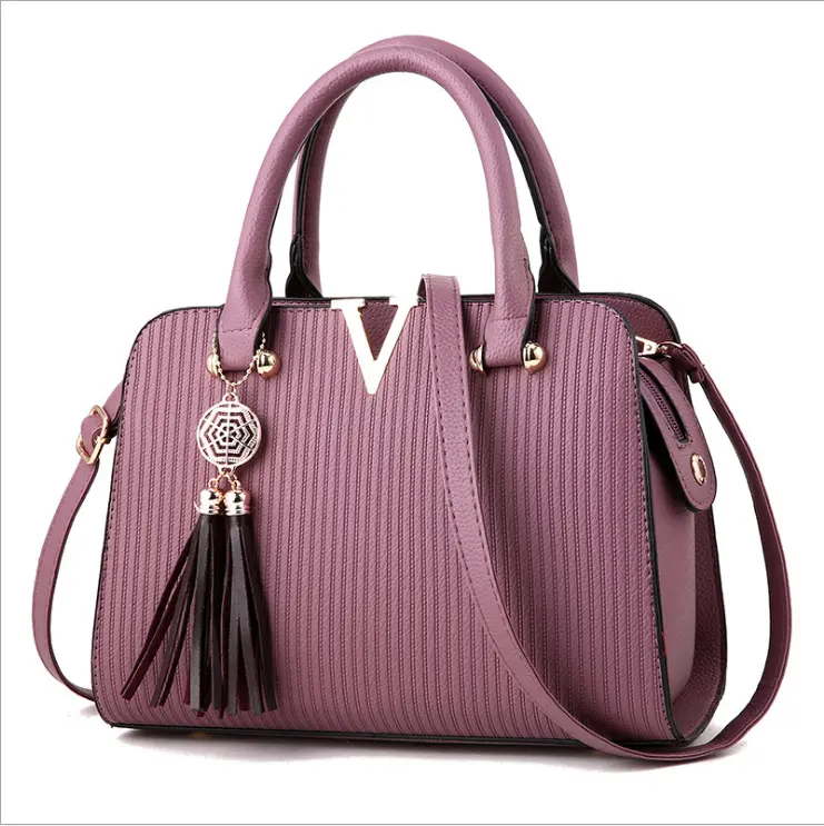 High quality High Capacity Women Fashion Satchel Bag PU Leather Tassel Handbag
