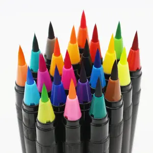 lápiz de color pintura Suppliers-Pluma de pincel de acuarela promocional, juego de rotuladores de Color de agua de pintura de punta de pincel de 48 colores para libros de colorear para niños y adultos