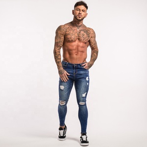 Gingtto <span class=keywords><strong>Jeans</strong></span> elasticizzati <span class=keywords><strong>Super</strong></span> <span class=keywords><strong>Skinny</strong></span> strappati in Denim blu all'ingrosso per gli uomini <span class=keywords><strong>Jeans</strong></span> attillati <span class=keywords><strong>Jeans</strong></span> attillati - Product Image 3