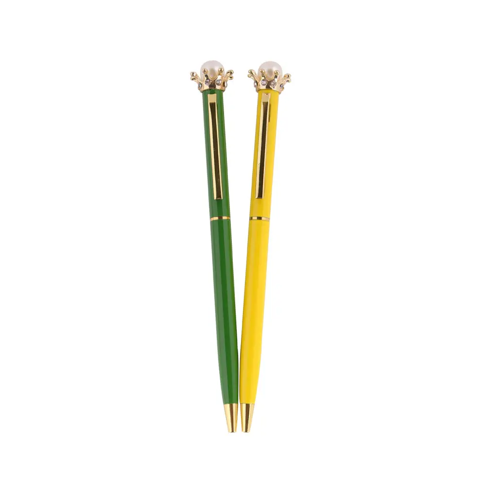 colorida corona perla logotipo personalizado promocional lápiz bolígrafo de metal pluma de bola de metal pluma